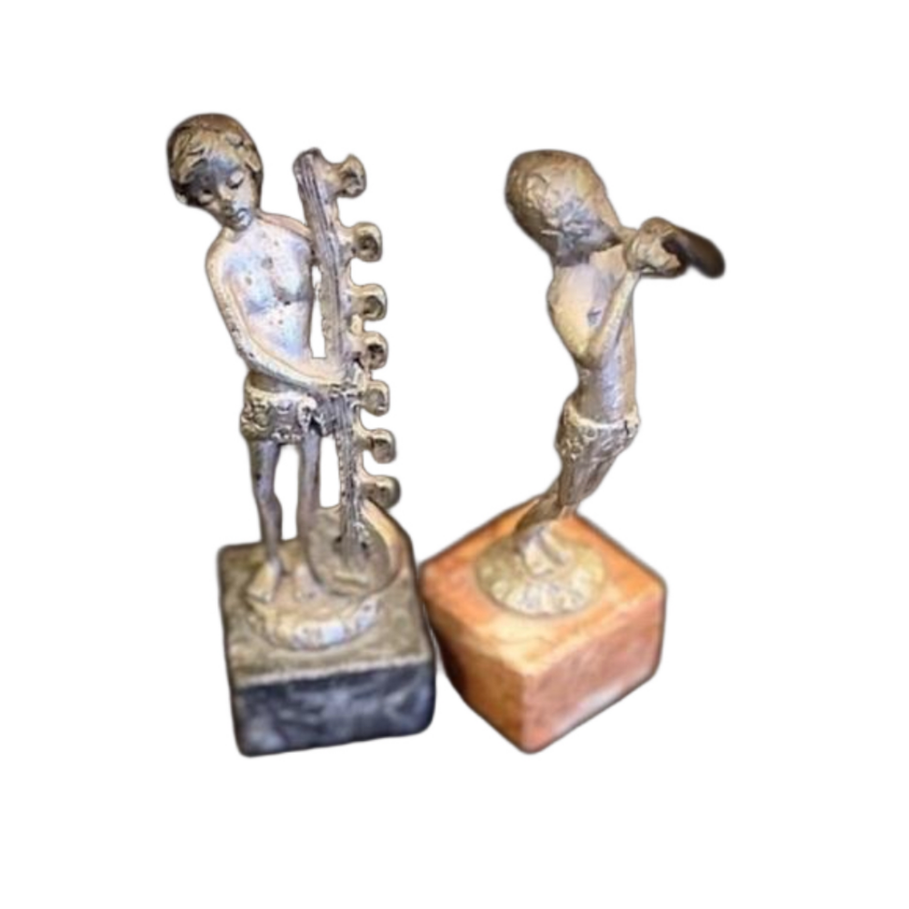 Pewter Set of 2 Vintage Musical Children on
Marble Base.